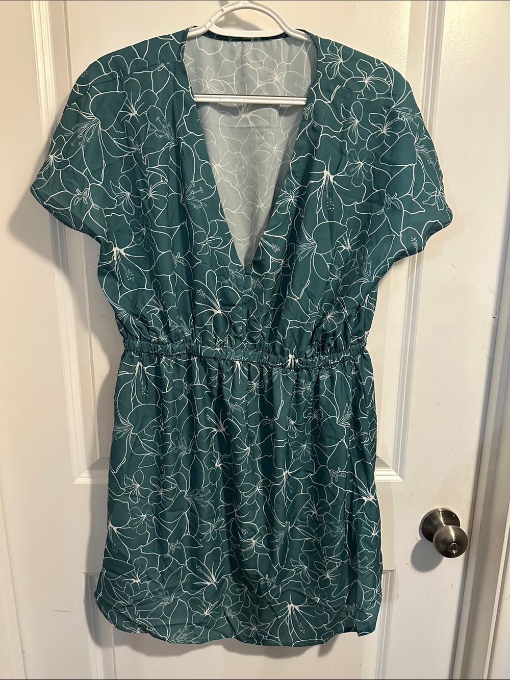 Cupshe Teal Floral V-Neck Swim Coverup